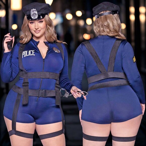 Hottie Cop Costume 3x/4x Women Plus Size Blue Halloween Roleplay Cosplay Uniform - Picture 1 of 11